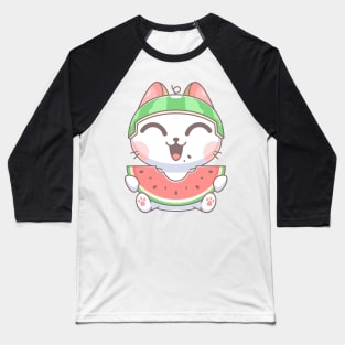 Cute cat eating watermelon cartoon Baseball T-Shirt